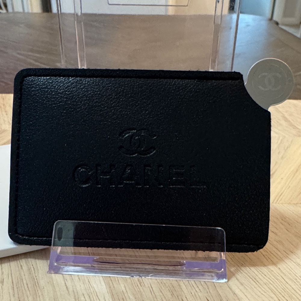 CHANEL Black Leather Card Holder With Mirror